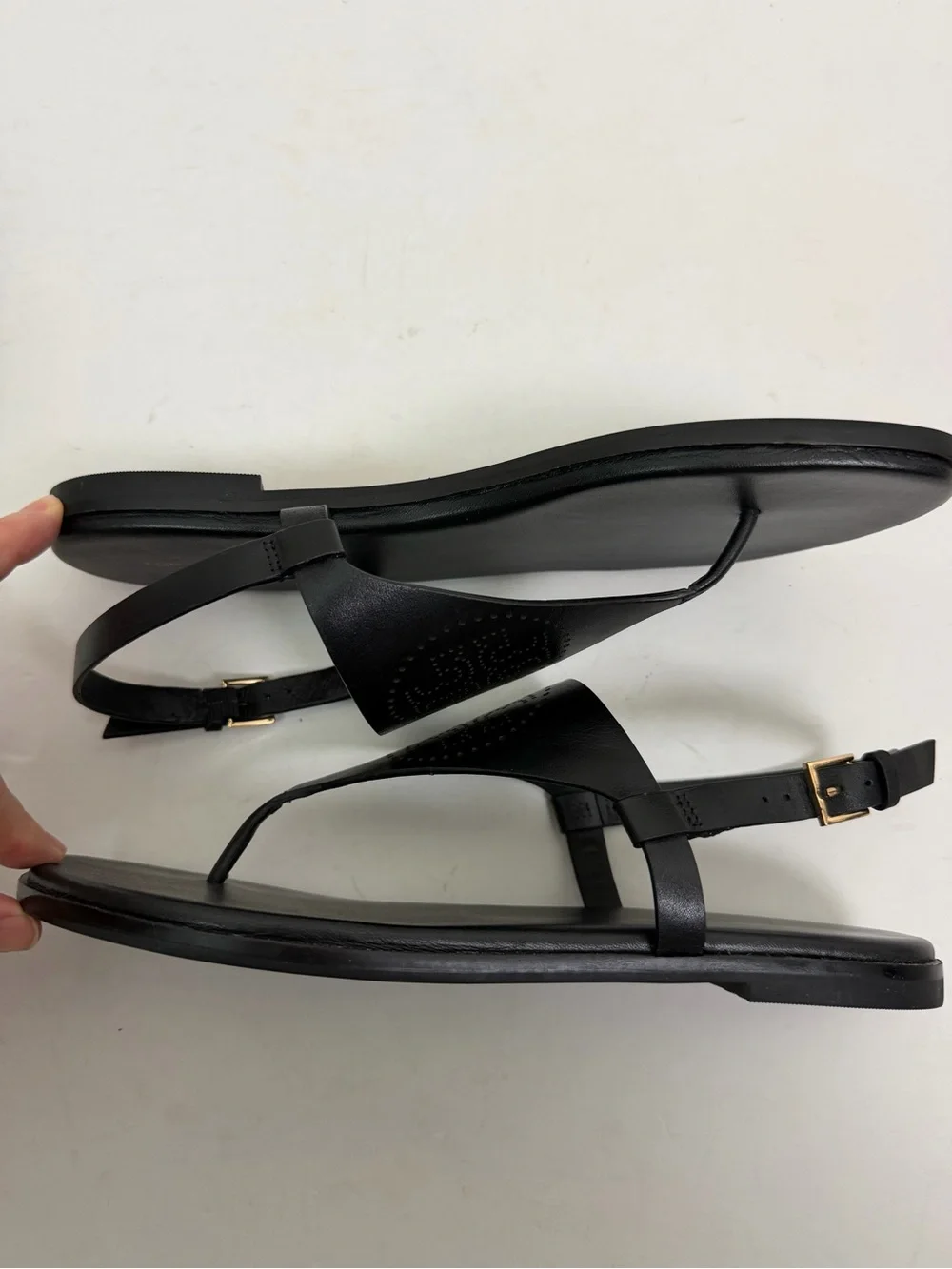 Tory Burch Capri Perf Leather Sandal in Perfect Black Size 7.5